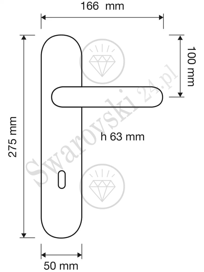 Klamka Elika Crystal 991PL z otworem na klucz - wymiary